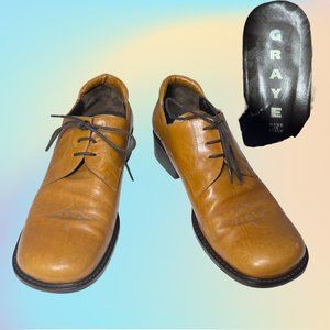 VTG 90's Light Brown Leather Lace Up GRAYE Made in Italy Heeled Loafers Sz 37.5